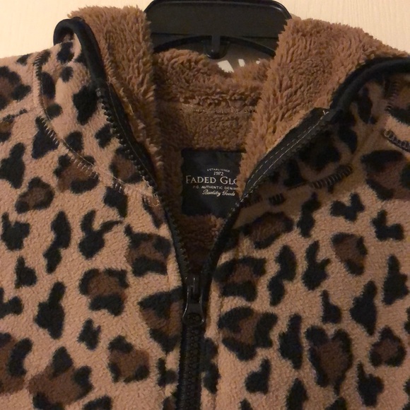 Fuzzy Leopard Print Hooded Zip Up Jacket Sweater - Picture 3 of 8